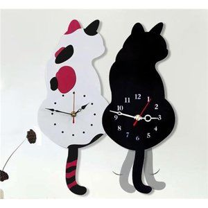 Wall Decor | Wall Clock Creative Diy Cat Acrylic Wall Clock With Swing ...